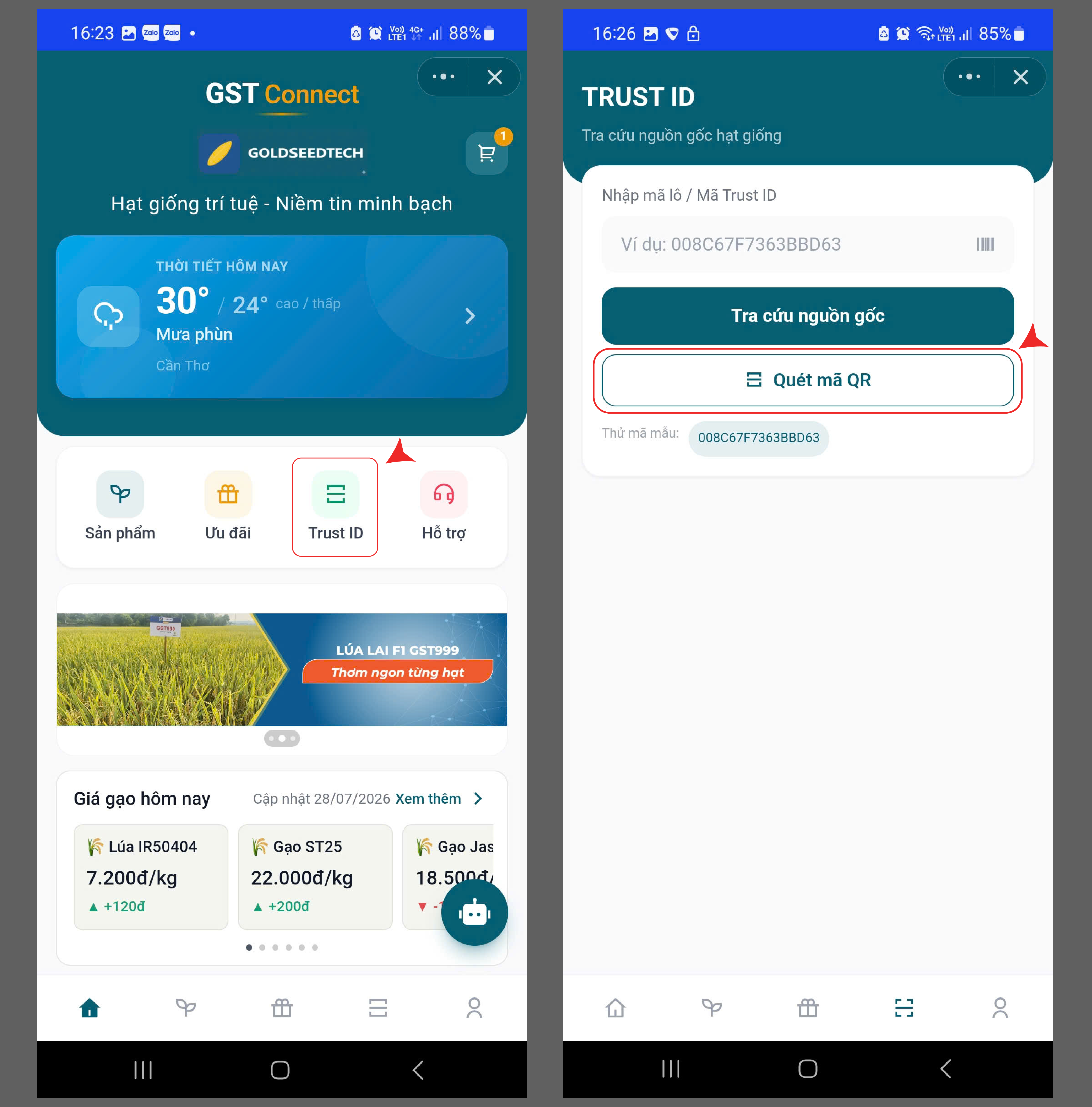 Quét mã QR truy xuất trên bao bì sản phẩm